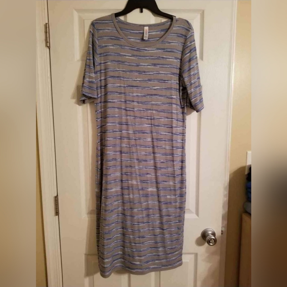 LuLaRoe Gray and Blue Sheath Midi Dress